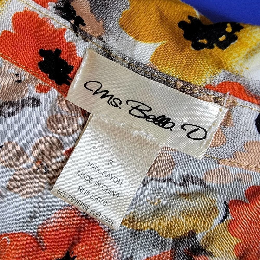 Ms Bella D Floral Long Sleeve Tie Hip Blouse Orange Gray Pink Size Small - Picture 4 of 14